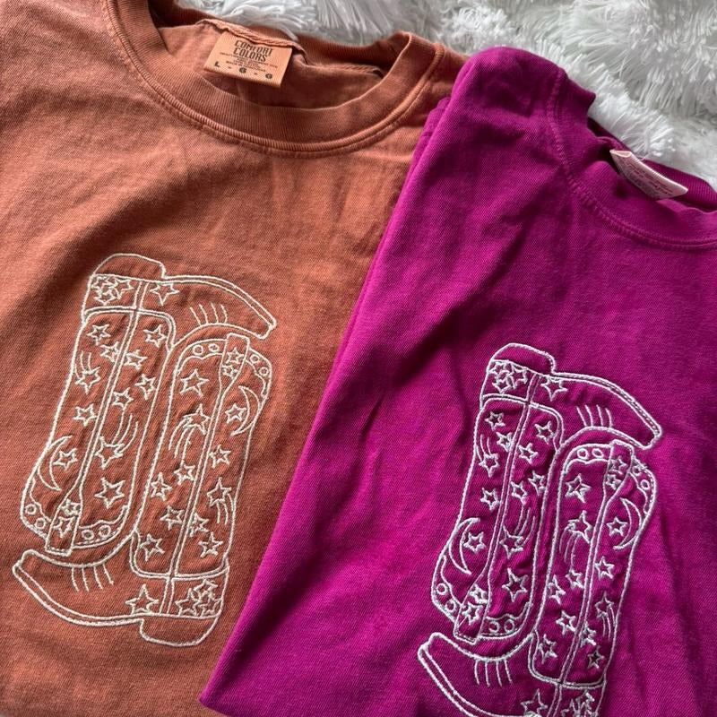 Cowboy Boot Embroidered Tshirt, Embroidered Tshirt, Cowboy Tshirt Hoodie, Sweatshirt | DripVista.com