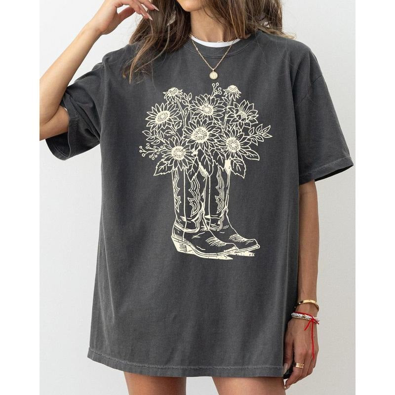 Cowboy Boots and Flowers Tshirt, Cowgirl, Western, Retro Tshirt, Women's Tee