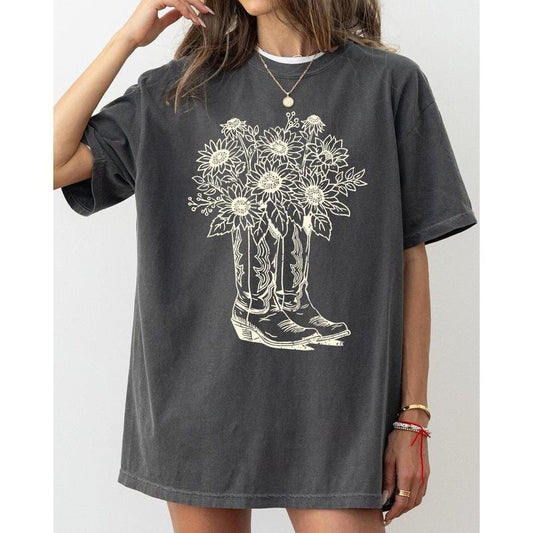 Cowboy Boots and Flowers Tshirt, Cowgirl, Western, Retro Tshirt, Women's Tee