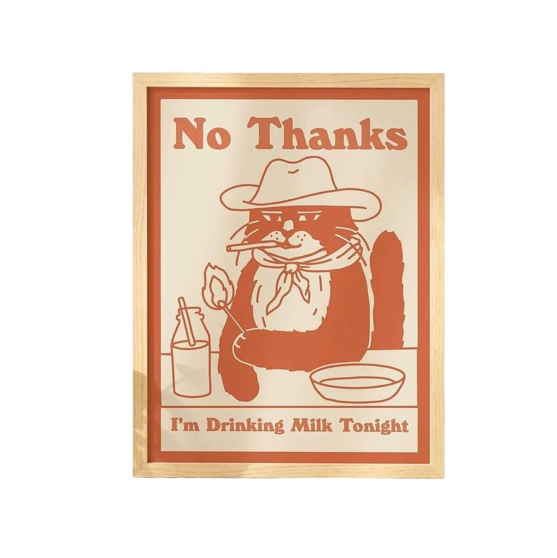 Cowboy Cat Print, Retro Drink Poster, Cowboy Cat Milk Posters, Bar Decor Poster, Gifts For Her Women Art Prints, Poster...
