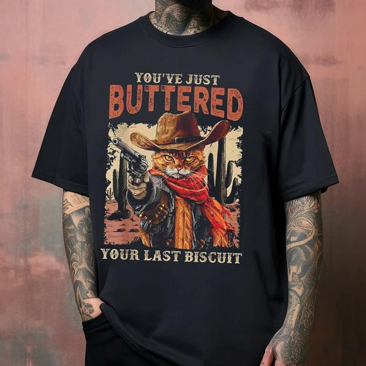 Cowboy Cat T-Shirt - Meowdy You've Just Buttered Your Last Biscuit