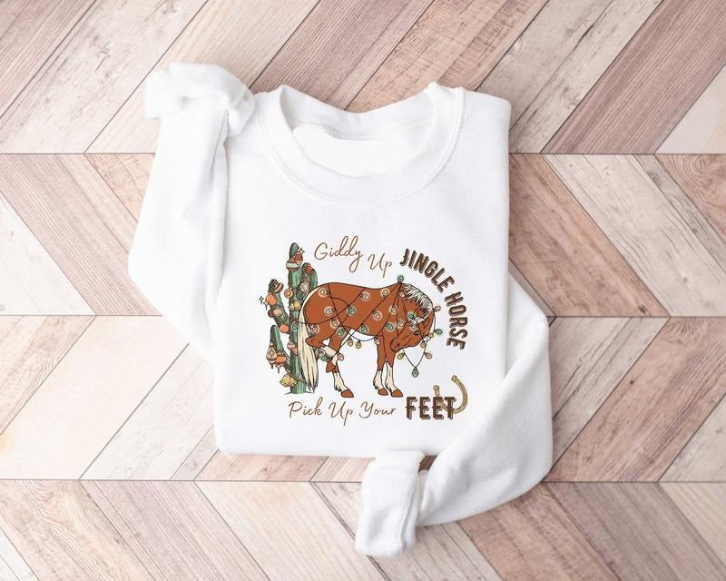 Cowboy Christmas Sweater, Howdy Country Christmas Horse Hoodie, Christmas Sweatshirt Cotton Menswear T-Shirts | DripVista.com