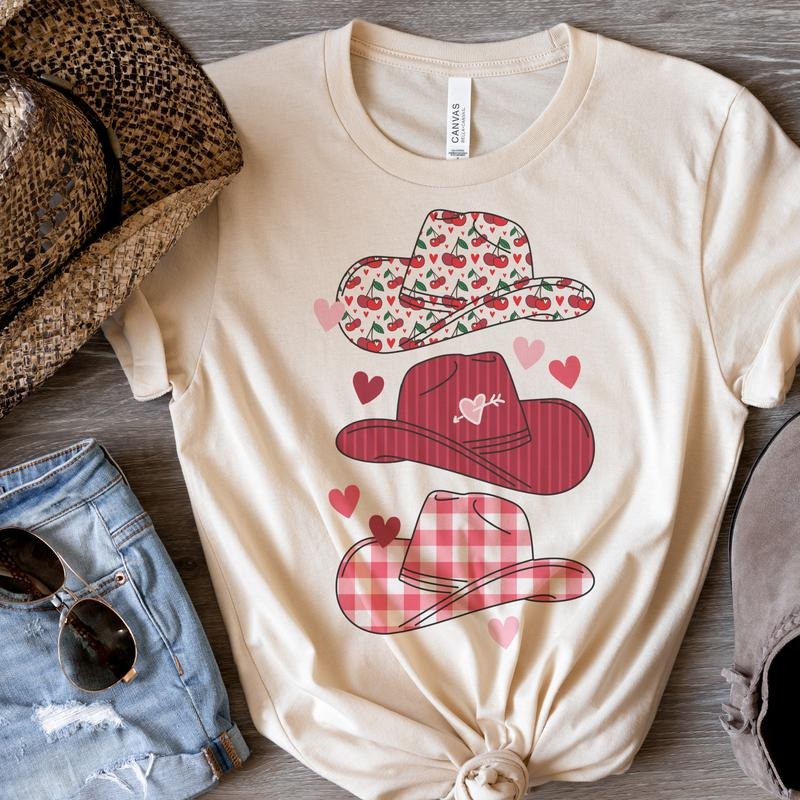 Cowboy Hat T-Shirt Valentines Day Tshirt Valentines Country Tee Country Southern Shirt Soft Print T-Shirt Cowgirl Boots...