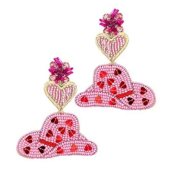 Cowboy Heart Hat Beaded Earrings T-Shirts, Hoodie, Sweatshirt | DripVista.com