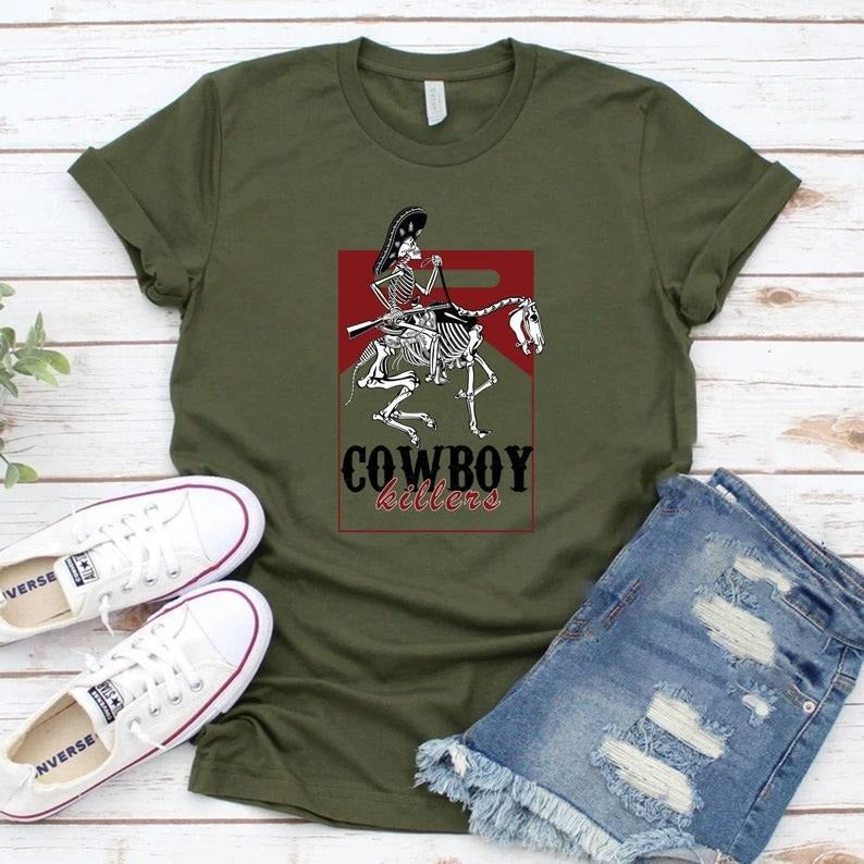 Cowboy Killer Graphic Tee - Retro T-Shirt with Cowboy Design, Short Sleeve, Cotton Blend, Casual Men's Wear, Country...