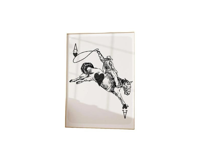 Cowboy Playing Card Print, Vintage Cowboy Wall Art, Rodeo Cowboy, Western Print, Cowgirl Western Aesthetic, Preppy Pink...