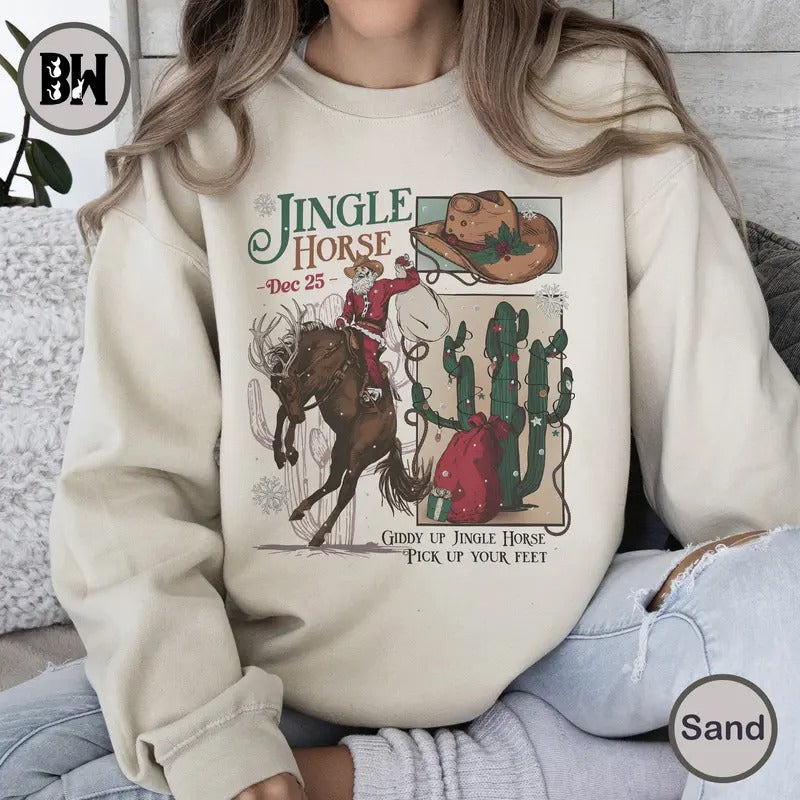 Cowboy Santa Christmas Sweatshirt, Giddy Up Jingle Horse Sweatshirt, Western Cowgirl Sweatshirt, Long Live Cowgirl,...