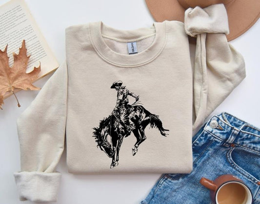 Cowboys Western Sweatshirt, American Western Crewneck Tee, Rodeo Gift Shirt, Country Holiday Hoodie Casual Classic Collar Cotton Knit Menswear Fabric Garment