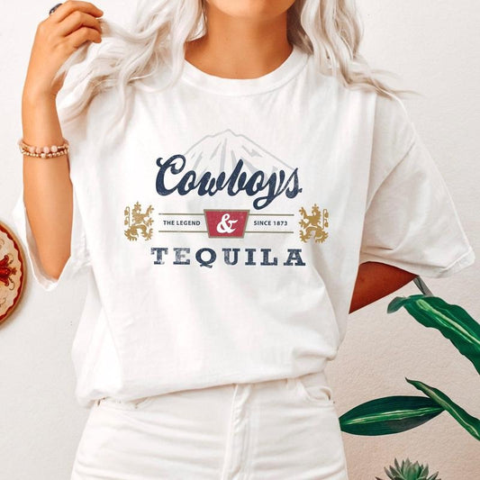 Cowboys and Tequila, Retro, Beer, Vintage, Cowboy, Tshirt, Women's Crew Neck, Crewneck