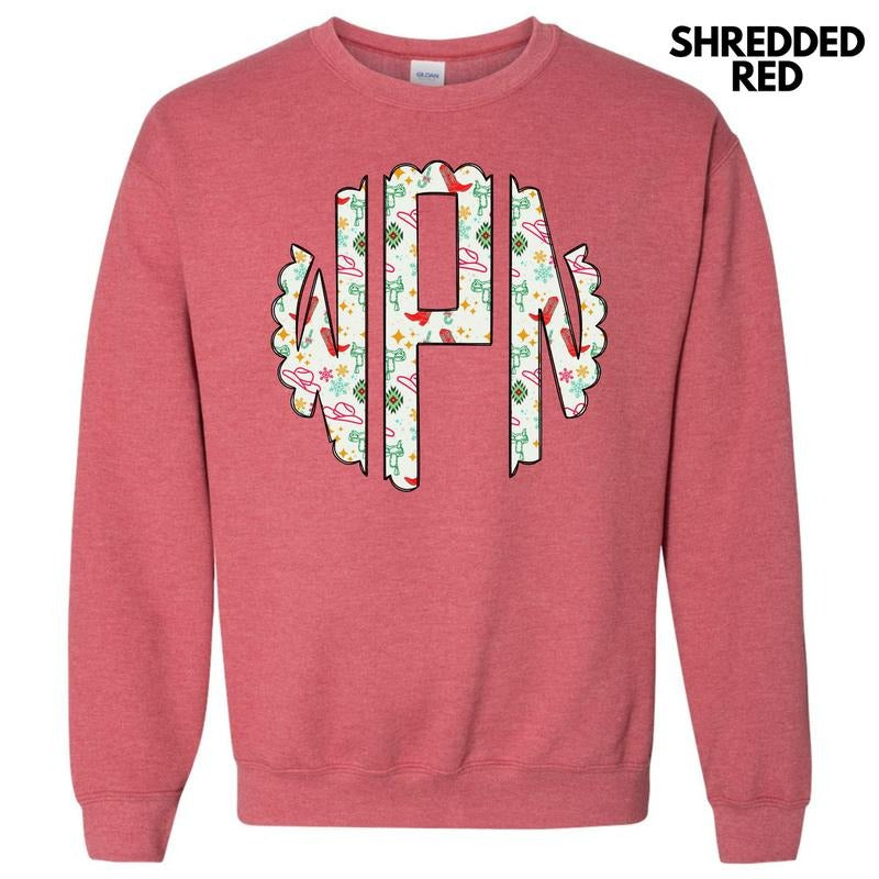 Cowgirl Christmas Monogram Sweatshirt 'NLB' T-Shirts, Hoodie | DripVista.com
