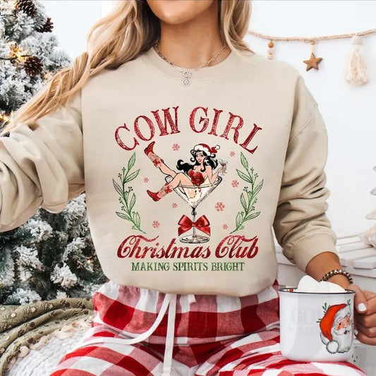 Cowgirl Christmas Sweatshirt, Glitter Christmas Western Shirt, Girly Christmas, Funny Christmas Shirt, Making Spirit Bright, Cocktail Club