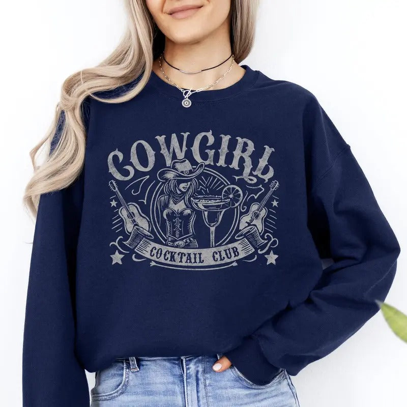 Cowgirl Cocktail Club, Western, Country Sweatshirt, Crew Neck, Women's, Crewneck T-Shirts, Hoodie | DripVista.com