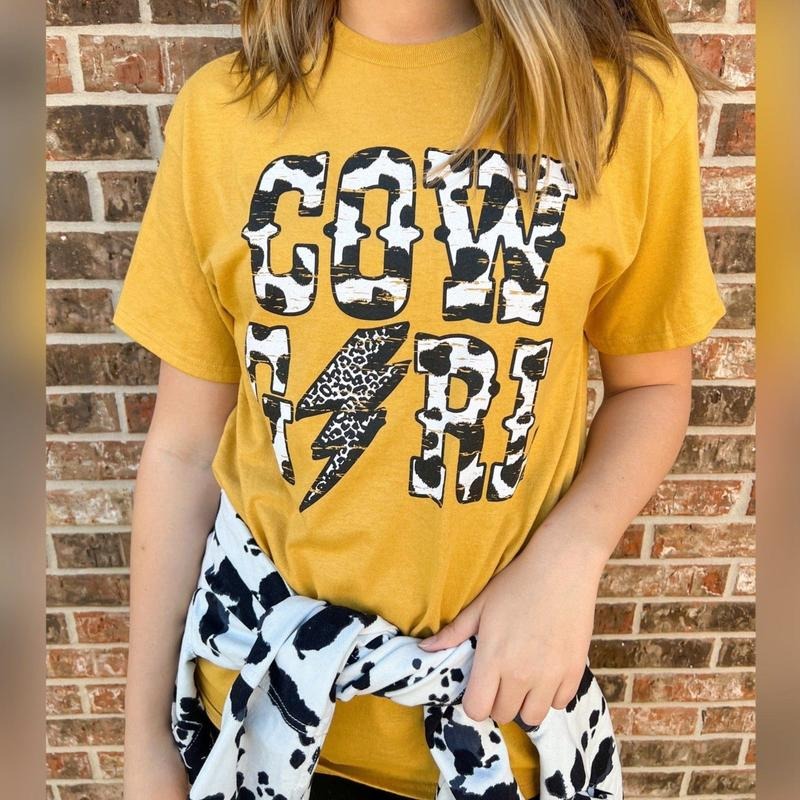 Cowgirl Cow Print Leopard Graphic Tee