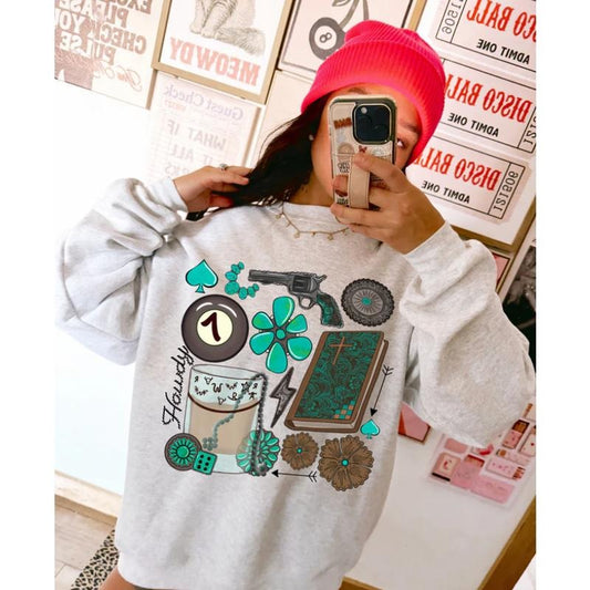 Cowgirl Essentials Sweatshirt, Graphic Crewneck Sweatshirt, cowgirl outfits, western clothing, western tops outfits women, country concert outfits clothing, rodeo outfit women shirt hoodie