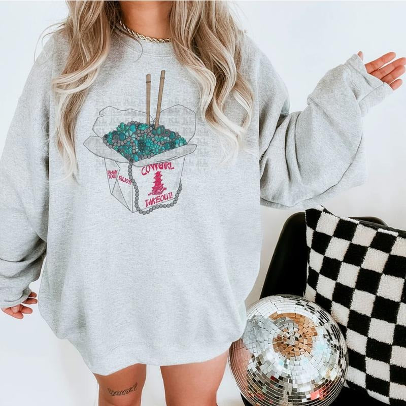 Cowgirl Takeout Sweatshirt, western clothing hoodies, western outfits women, western tops T-Shirts | DripVista.com