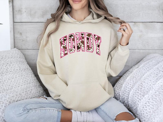 Cowprint "Howdy" Hoodie Casual Cotton