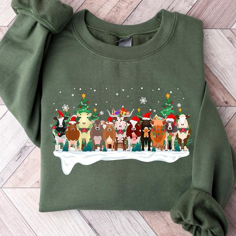 Cows Christmas Crewneck Sweatshirt, Hoodie, T-shirt | DripVista.com