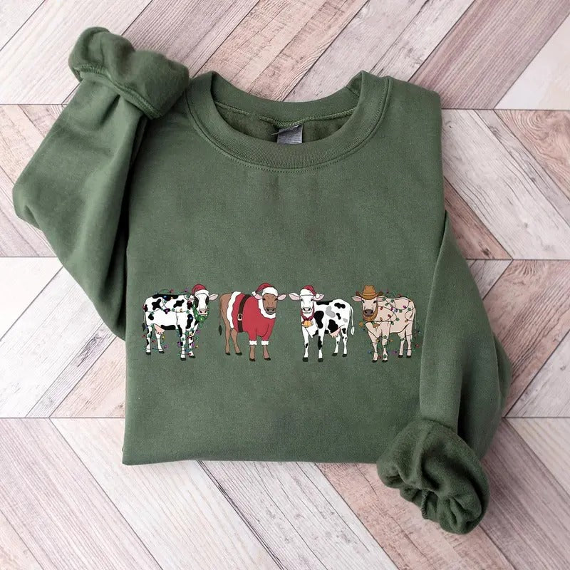 Cows Christmas Sweatshirt, Hoodie, Tshirt, Cute Christmas 2024 Gifts | DripVista.com