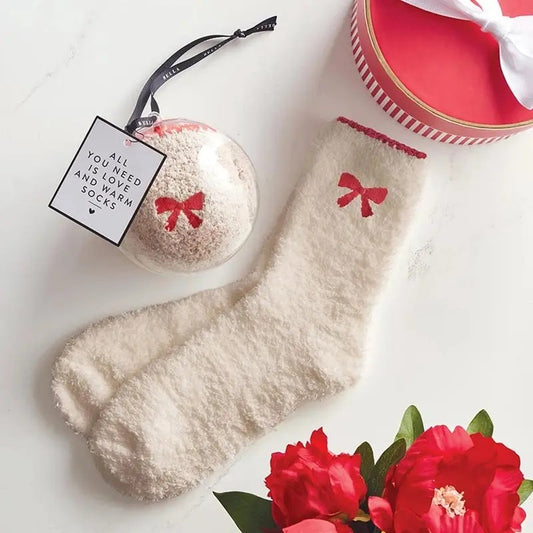 Cozy Bow Blush Socks Ornament