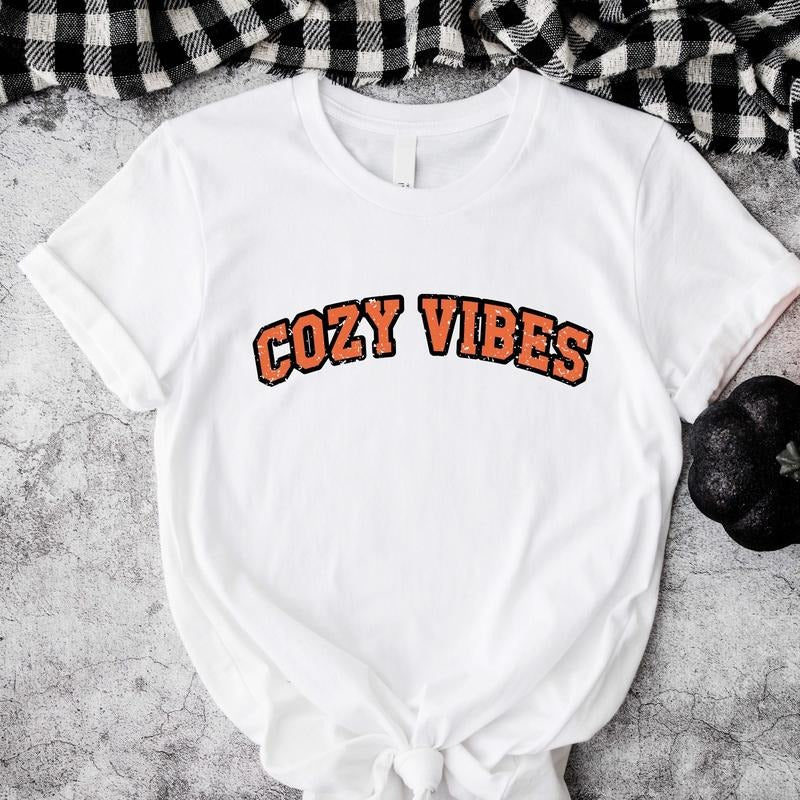 Cozy Vibes Shirt, Unisex Thanksgiving T-Shirt, Distressed Fall Gift Tee, Cozy Season Hoodie, Autumn Lover Short Sleeve, Halloween Sweatshirt.
