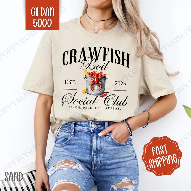 Crawfish Boil Social Club Gildan, Crawfish Season Women's Tee, Cute Women's Tshirt Plus Sizes Hoodie, Sweatshirt