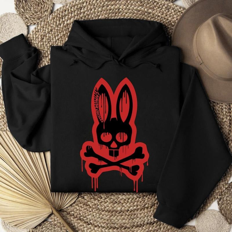 Crazy Bunny Hoodie, Psycho Bunny Skull & Blood Bone, Punk, Cool Shirt Sweatshirt | DripVista.com