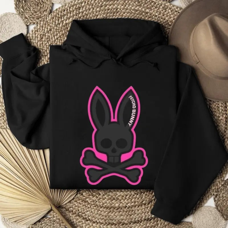 Crazy Bunny Unisex Hoodie, Psycho Bunny Skull & Bone, Punk, Cool Shirt Sweatshirt | DripVista.com