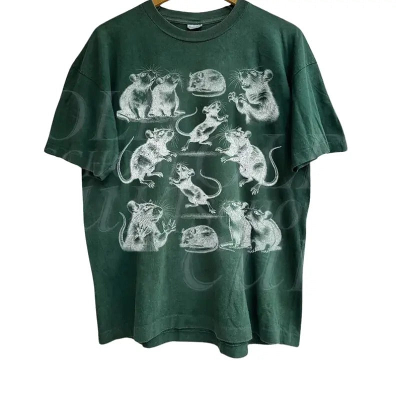 Crazy Rats Vintage Graphic 90s T-Shirt, Retro Medieval Rat Tshirt, Gothic Grunge Clothing, Horror Funny Rats Tee, Dark...