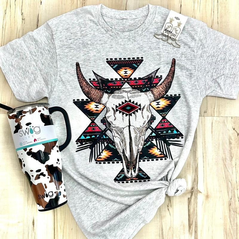 Cream Aztec Skull Graphic Tee