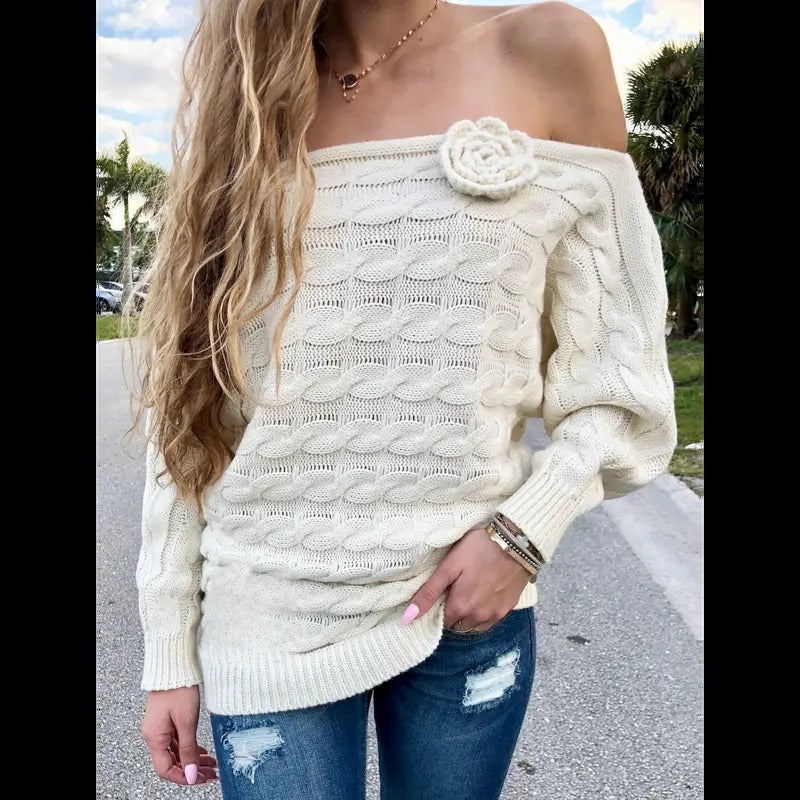 Cream Off The Shoulder Sweater T-Shirts, Hoodie, Sweatshirt | DripVista.com
