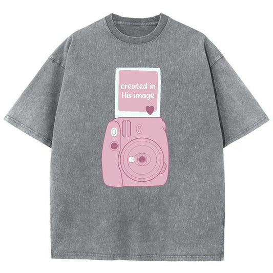 Created In His Image Unisex Washed T-Shirt, Christian t shirts, Christian Jesus  t shirts, Vintage 90s Graphic Tee Gift Cotton Top Womenswear, Mineral color