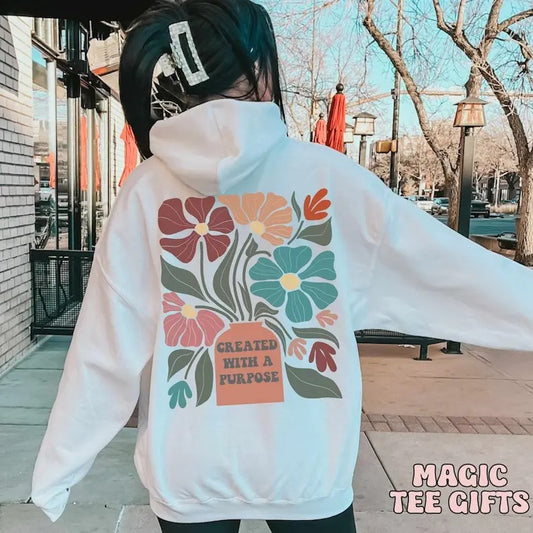 Created with a purpose Boho Christian Hoodie Bible Verse Christian Sweatshirts Jesus Hoodie Church hoodie Trendy Hoodie Religious  T-shirt, sweater and Hoodie