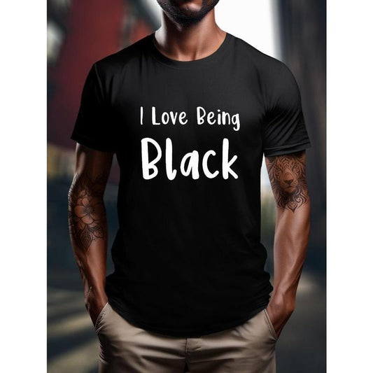 Crewneck Men's Printed T-shirt, I Love Black People, Men's Personality, Summer Fashion Outdoor Sports Made in USA