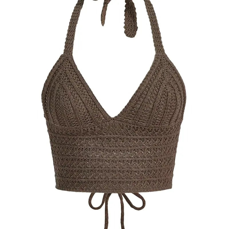Crochet Halter Crop Tops Summer Knitted V Neck Sleeveless Camisole Y2K Top T-Shirts, Hoodie, Sweatshirt | DripVista.com