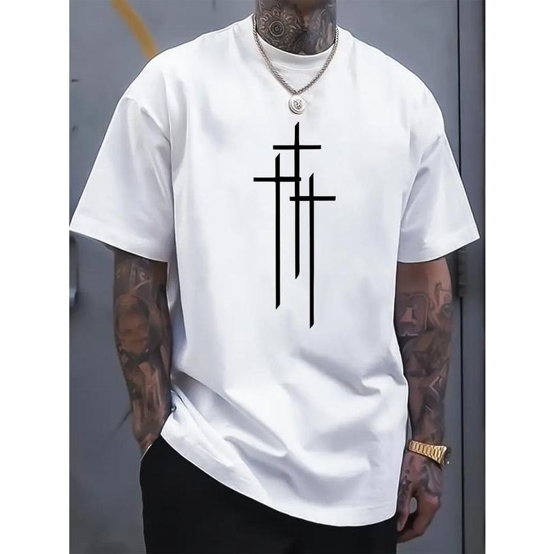 Cross Printed Men'WB shield T-Shirt, Casual Style, Short Sleeve, Summer Tee, Crew Neck, FOG Cotton Top Hoodie, Sweatshirt