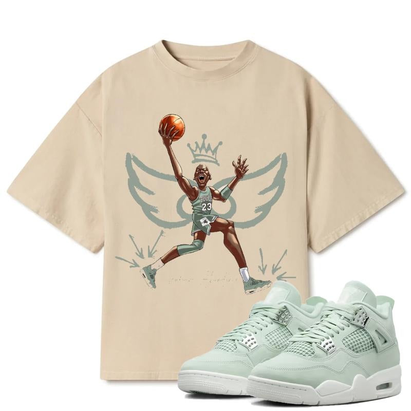 Crown Culture Caricature Graffiti Match 4s Seafoam Outfits Sneakers, Unisex Y2K Cotton T-shirt, Fitted Graphic Tee with...