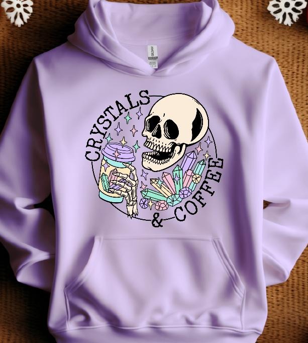 Crystals and Coffee Skull Sweatshirt Casual Comfortable Womenswear T-Shirts, Hoodie | DripVista.com