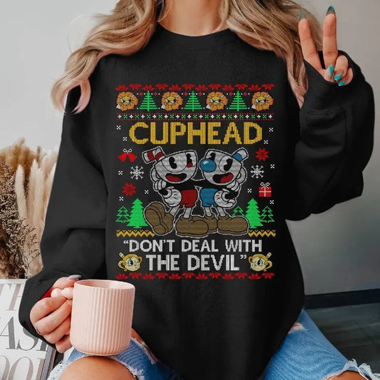Cuphead Ugly Christmas Sweatshirt Cuphead Video Game Ugly Xmas Shirt Christmas Sweater