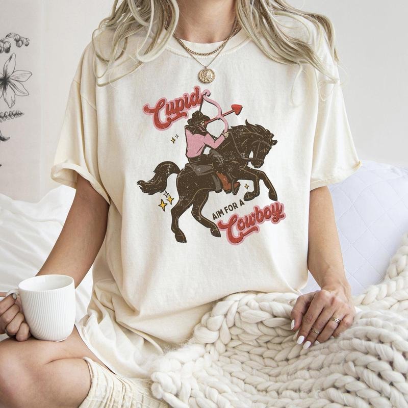 Cupid Aim For A Cowboy, Horse, Western, Country, Comfort Colors Tshirt, Valentine's Day, Valentine's Day Comfort Colors...