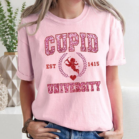Cupid University, College, University, Love, Comfort Colors Tshirt, Valentine's Day, Valentine's Day Comfort Colors Tshirt, Women's Graphic Tee, Love, Heart, Cupid