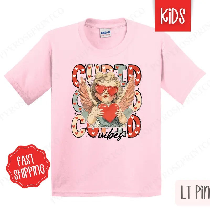 Cupid Vibes Kids Shirt - Valentine's Day Children's Tshirt - Youth Holiday Tee Gildan Hoodie, Sweatshirt | DripVista.com
