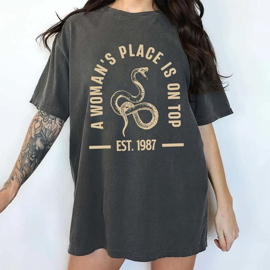 Custom A Woman's Place Is On Top Comfort Colors Shirt, Personlaized Feminist T-shirt, Vintage Feminism Graphic Tee, Women Empowerment Clothing