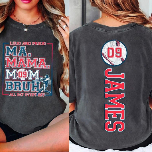 Custom Baseball Ma Mama Mom Bruh 2 Sides Shirt, Baseball Mama Shirt, Sports Mom Tee, Mother's Day Gift, Baseball Season Tshirt
