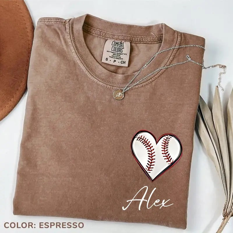 Custom Baseball Mom T-Shirt Comfort Colors, Custom Baseball Pocket Shirt, Baseball Gift, Baseball Heart Shirt, Sports Mom tee, Baseball Fan Tshirt