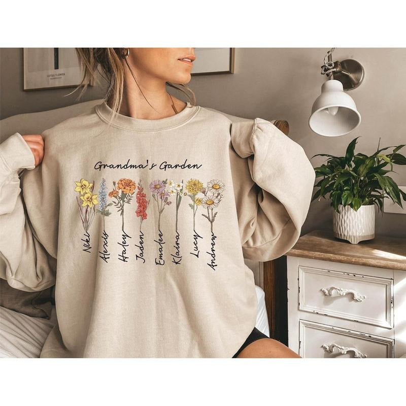 Custom Birthflower Grandma's Garden Shirt, Love Grows Here, Mother's Day Gift, Gift for Grandma, Mom's Garden Gift