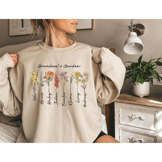 Custom Birthflower Grandma's Garden Shirt, Love Grows Here, Mother's Day Gift, Gift for Grandma, Mom's Garden Gift