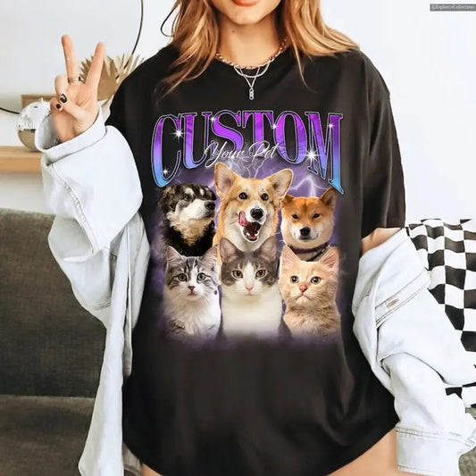 Custom Bootleg Pet Shirt, Sweater, Hoodie, Personalized with Your Own Dog or Cat, Dog Photo Retro 90's Tee Gift , Global Trending Outfits