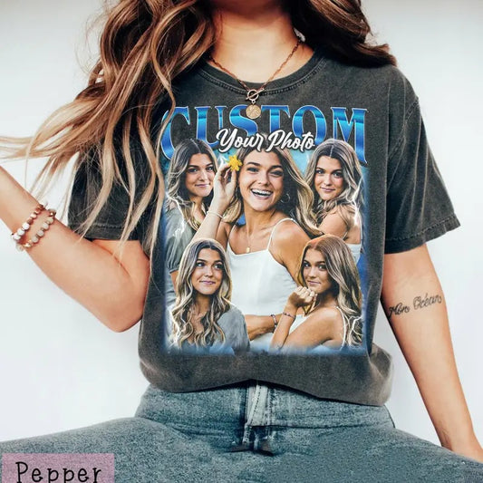 Custom Bootleg Rap Tee, Custom Photo - Vintage Graphic 90s Tshirt, Custom Photo Shirt, CUSTOM Your Own Bootleg Idea Here, Insert Your Design Top Womenswear Top Womenswear Streetwear Comfort Summer Crewneck Casual Shortsleeve Black
