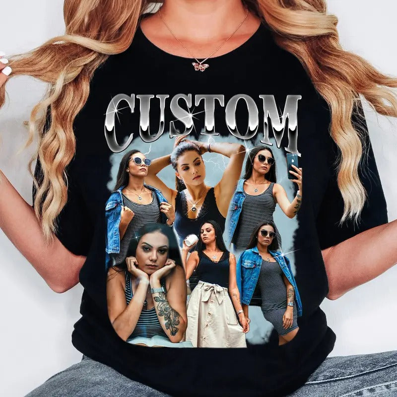 Custom Comfort Colors Girlfriend T-Shirt with Personalized Photo Print - Unisex Loose Fit Graphic Tee Top Womenswear Summer Streetwear