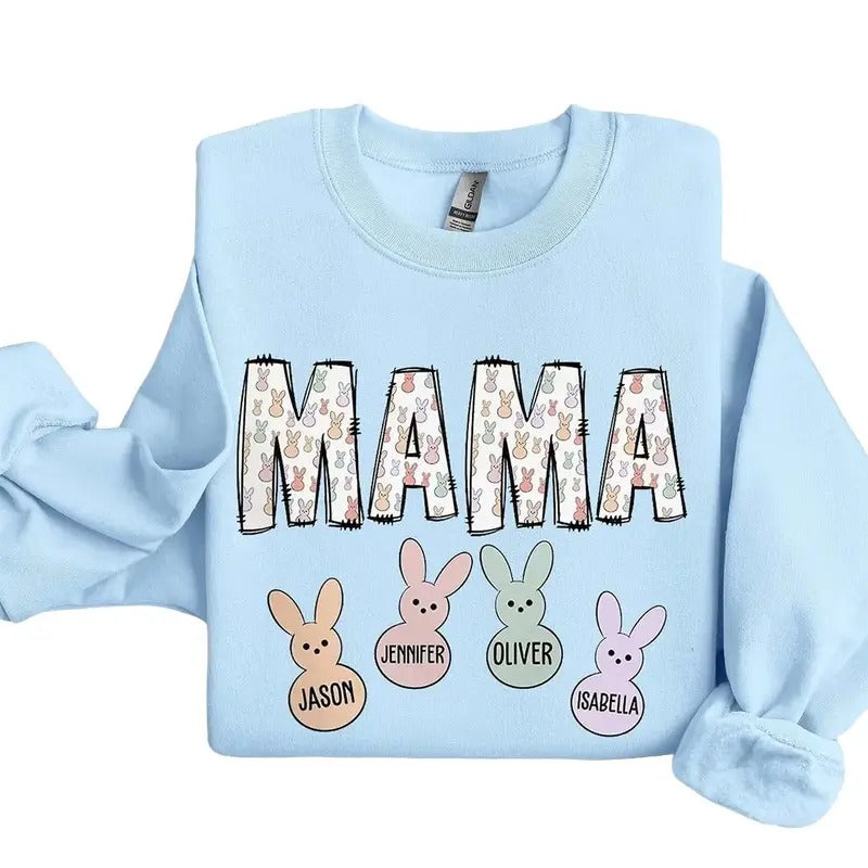 Custom Easter Mama Sweatshirt With Kids Names, Mama Easter Sweater, Mom Easter Shirt, Cute Easter Shirt, Mamas Bunnies...